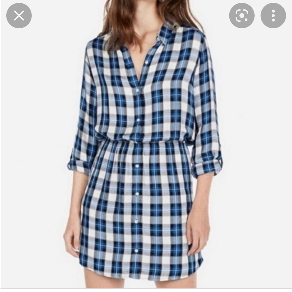 🌻 Nwt Express blue/white flannel dress
